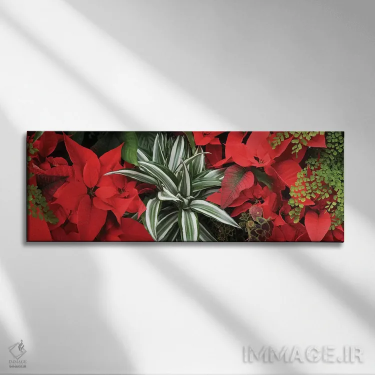 تابلو دکوراتیو گل های پوانستیا نزدیک IV اثر پانورامیک ایمجز - نمای روبهرو روی دیوار
