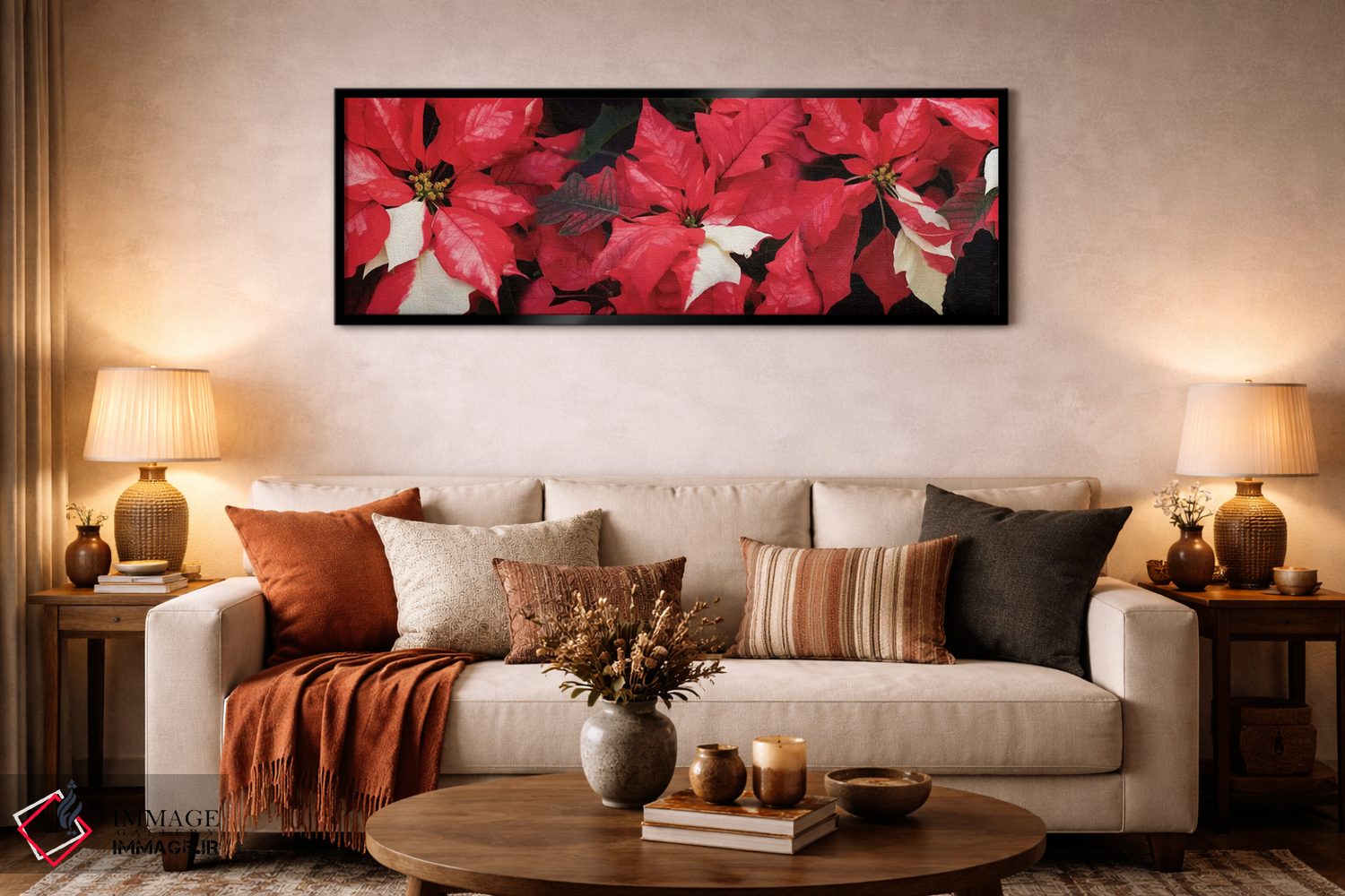 تابلو دکوراتیو گل های پوانستیا نزدیک II اثر پانورامیک ایمجز - D6B