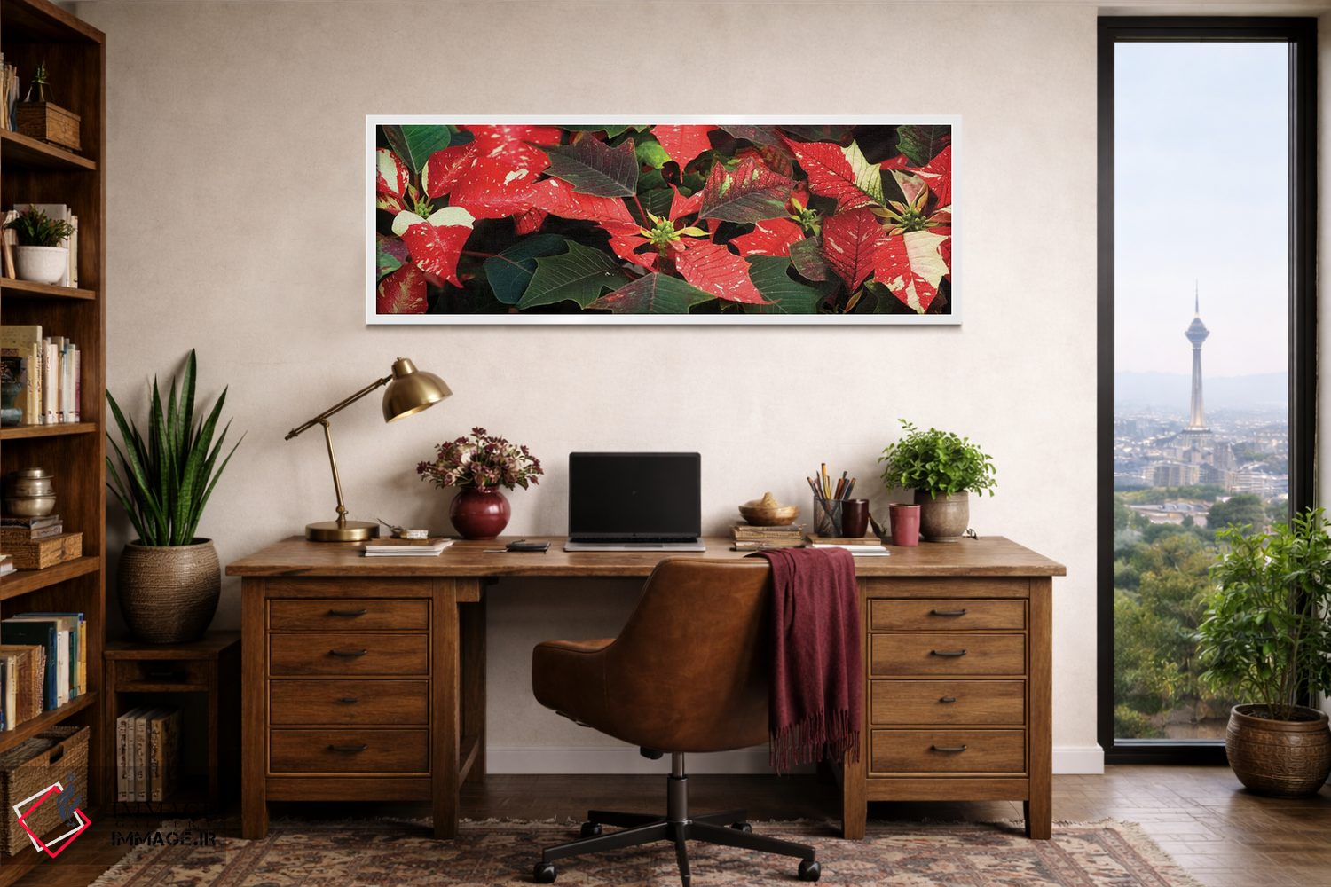 تابلو دکوراتیو گل های پوانستیا نزدیک VI اثر پانورامیک ایمجز - D1W