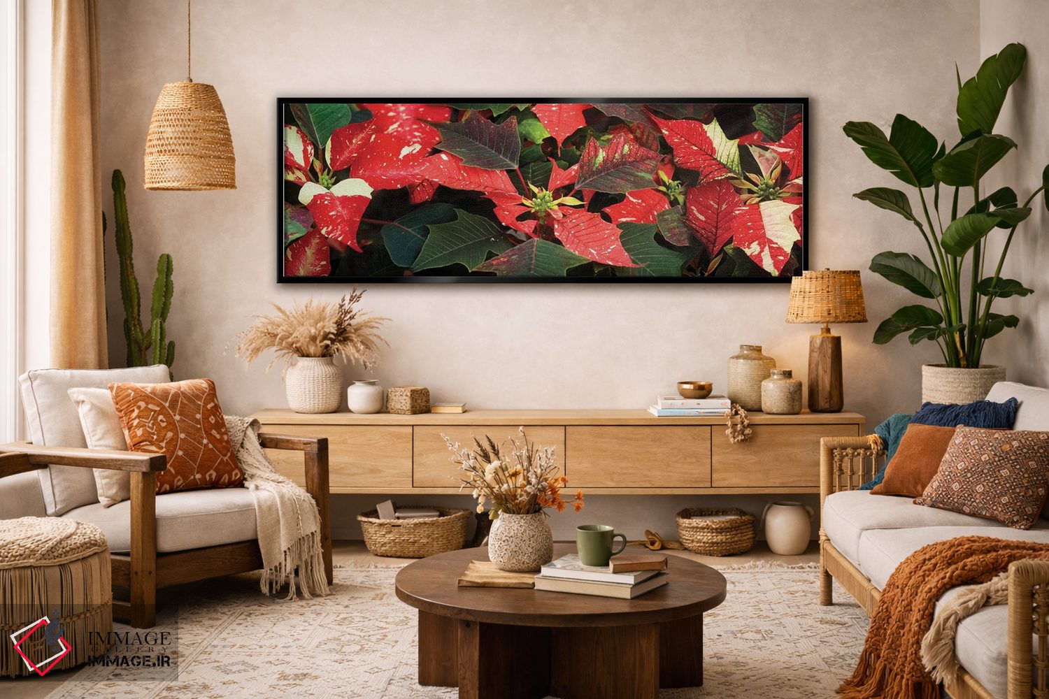 تابلو دکوراتیو گل های پوانستیا نزدیک VI اثر پانورامیک ایمجز - D3B