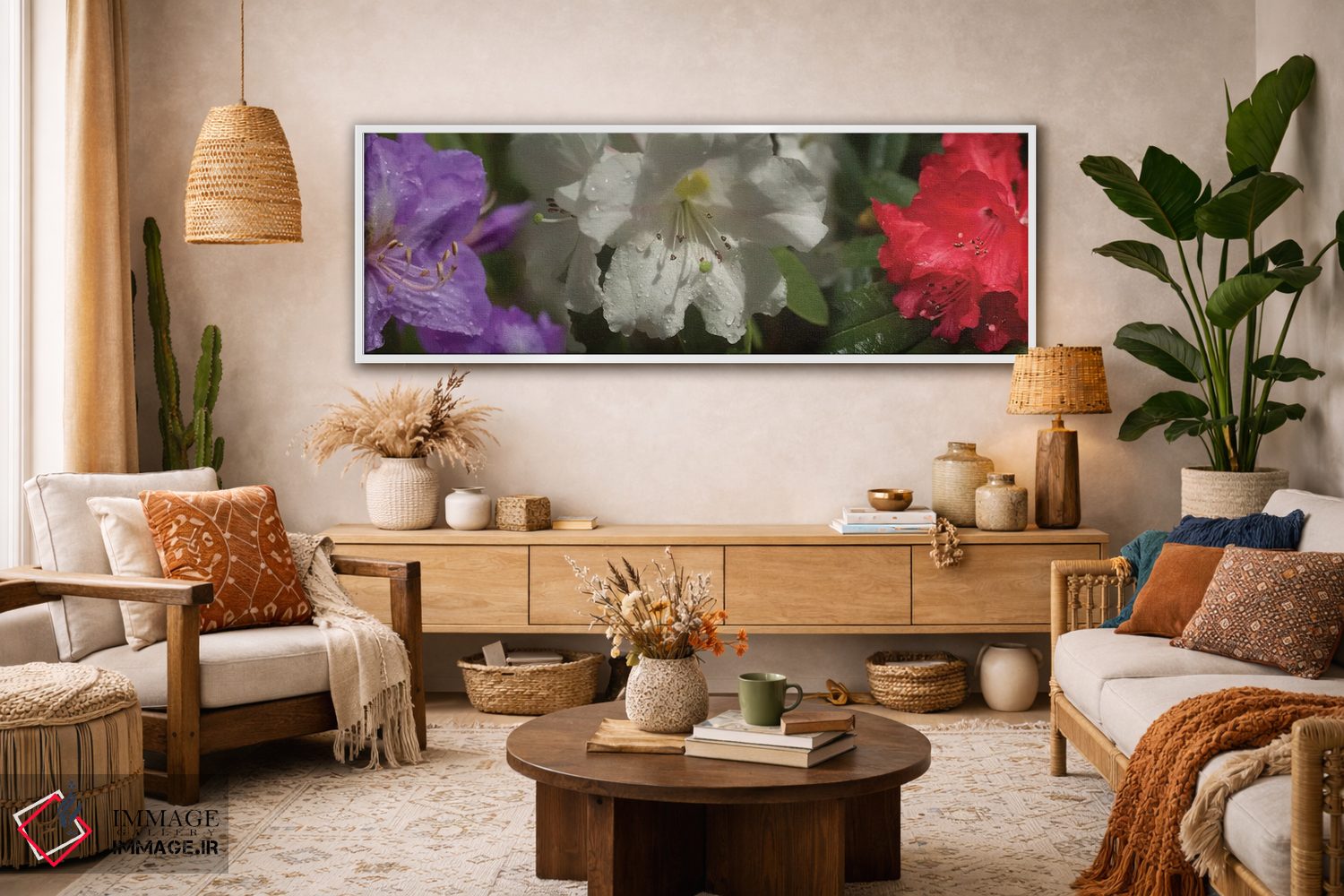 تابلو دکوراتیو باران روی گل های رودودندرون مختلف نزدیک اثر پانورامیک ایمجز - D2W