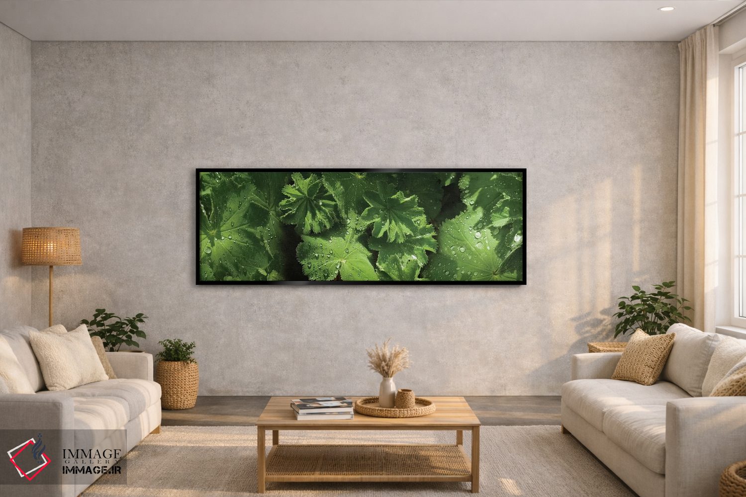 تابلو دکوراتیو قطرات باران روی برگ ها نزدیک III اثر پانورامیک ایمجز - D3B