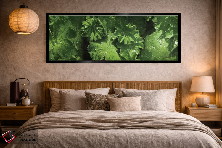 تابلو دکوراتیو قطرات باران روی برگ ها نزدیک III اثر پانورامیک ایمجز - D4B
