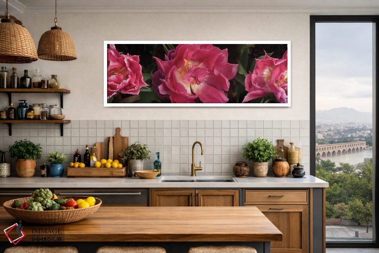 تابلو دکوراتیو گل های قرمز در حال شکوفه دادن نزدیک اثر پانورامیک ایمجز - D3W