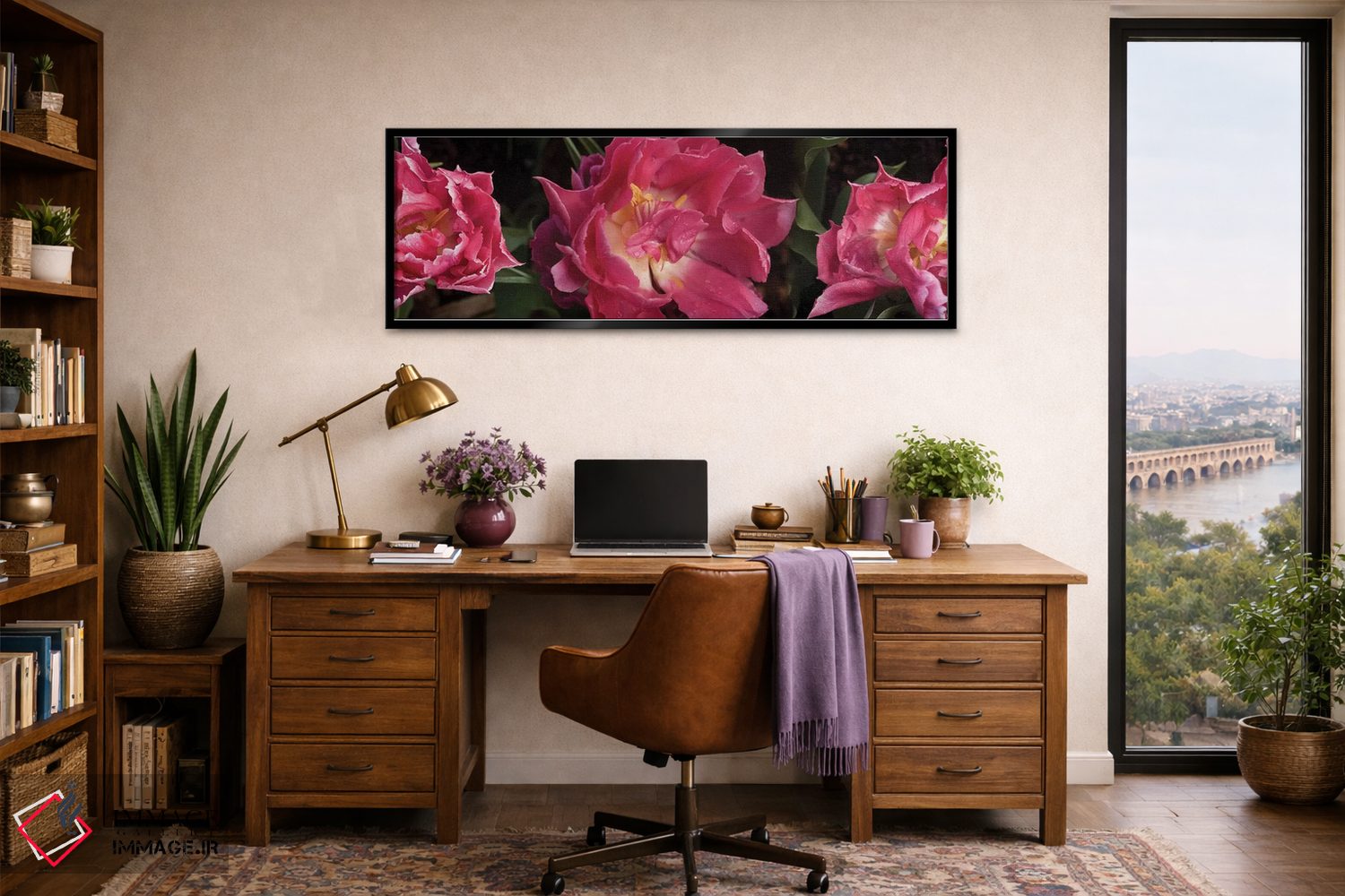 تابلو دکوراتیو گل های قرمز در حال شکوفه دادن نزدیک اثر پانورامیک ایمجز - D2B