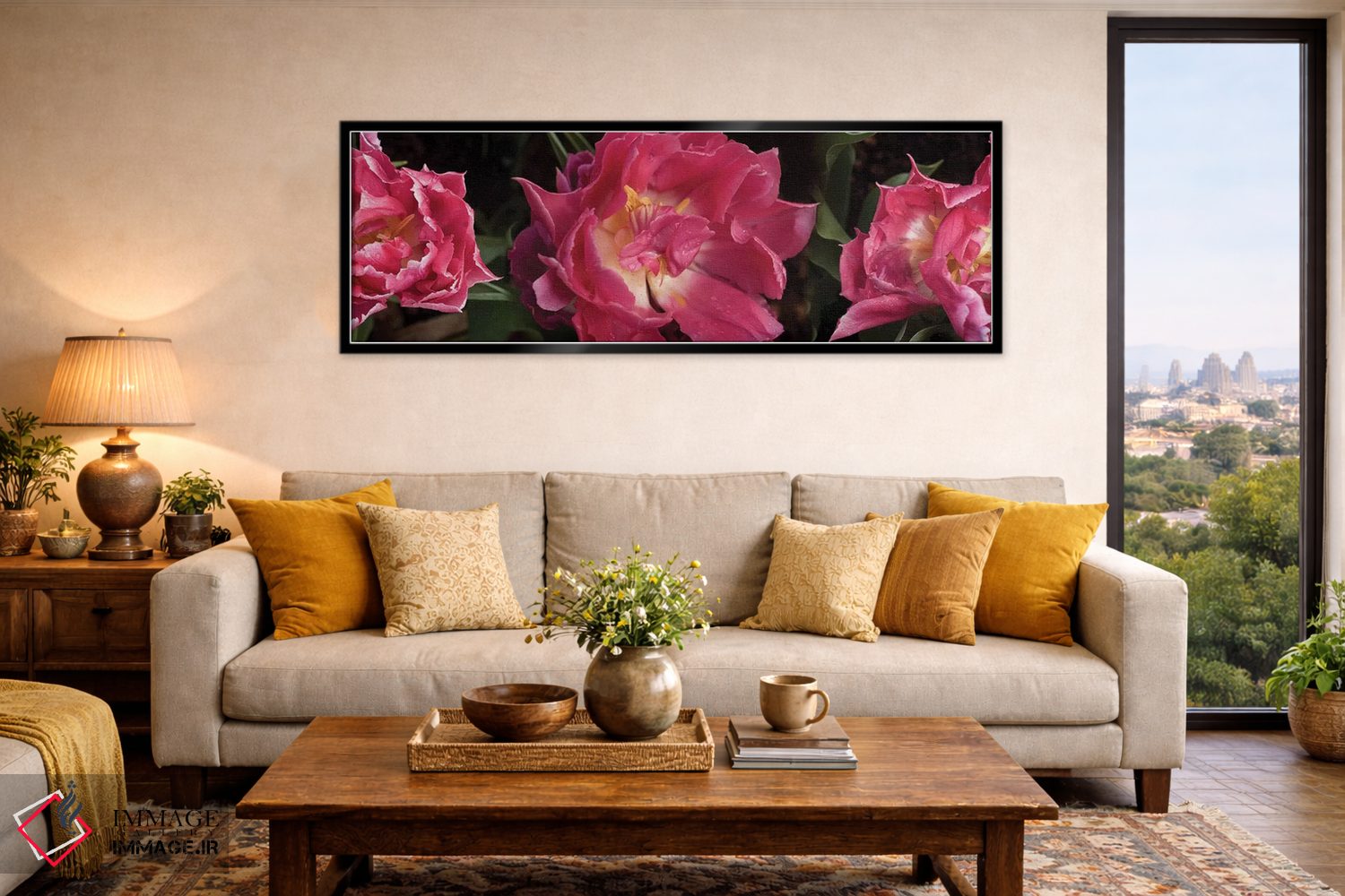 تابلو دکوراتیو گل های قرمز در حال شکوفه دادن نزدیک اثر پانورامیک ایمجز - D6B