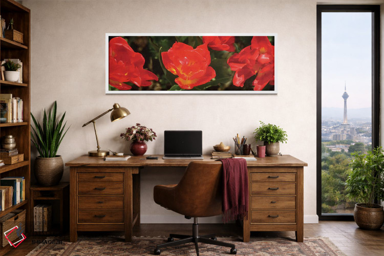 تابلو دکوراتیو گل های لاله قرمز نزدیک II اثر پانورامیک ایمجز - D1W