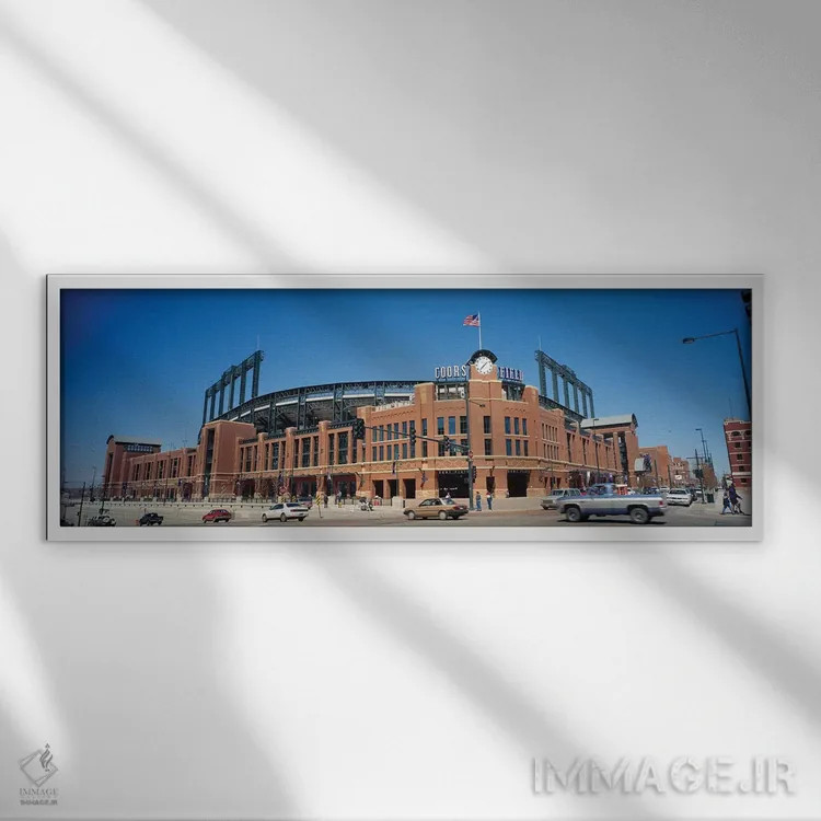 تابلو دکوراتیو استادیوم کورس فیلد، دنور، کلرادو، ایالات متحده، 1995 اثر پانورامیک ایمجز - نمای قابدار سفید