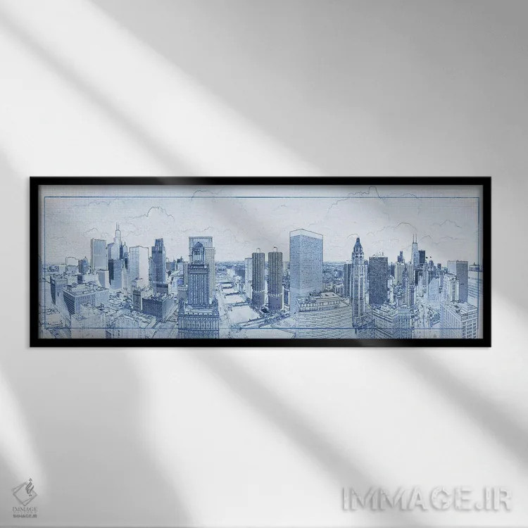 تابلو دکوراتیو طرح دیجیتال از نمای آسمان خراش های شیکاگو، ایالات متحده… اثر پانورامیک ایمجز - نمای قابدار مشکی