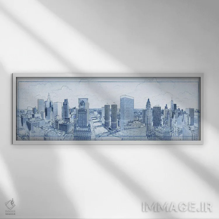 تابلو دکوراتیو طرح دیجیتال از نمای آسمان خراش های شیکاگو، ایالات متحده… اثر پانورامیک ایمجز - نمای قابدار سفید