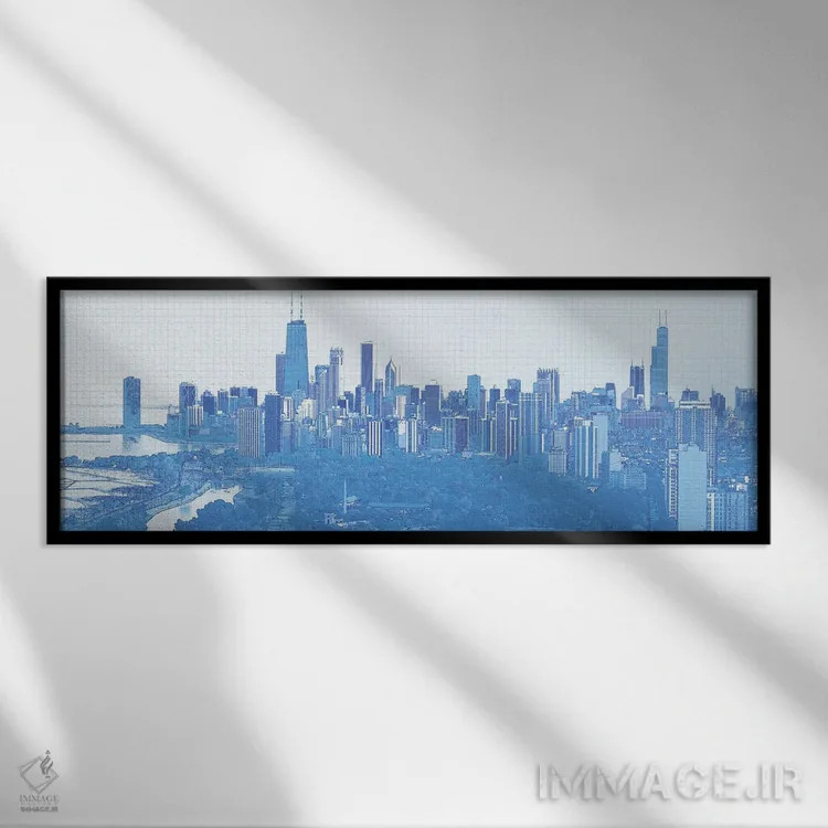 تابلو دکوراتیو طرح دیجیتال از نمای آسمان خراش های شیکاگو، ایالات متحده… اثر پانورامیک ایمجز - نمای قابدار مشکی