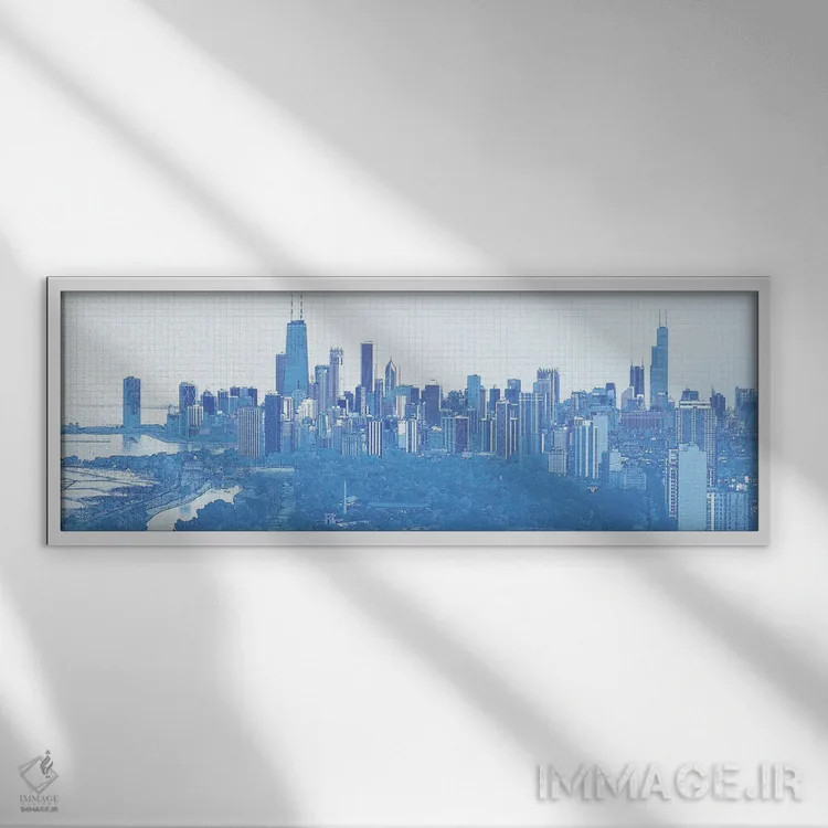 تابلو دکوراتیو طرح دیجیتال از نمای آسمان خراش های شیکاگو، ایالات متحده… اثر پانورامیک ایمجز - نمای قابدار سفید