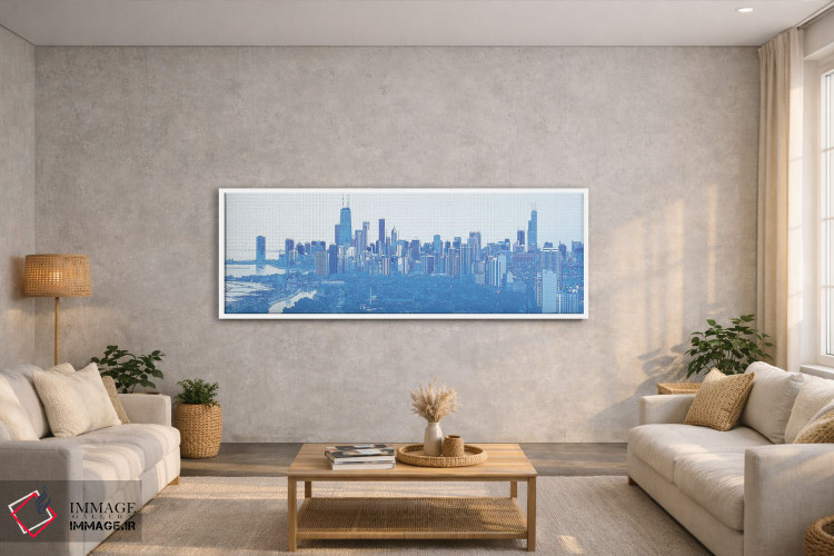 تابلو دکوراتیو طرح دیجیتال از نمای آسمان خراش های شیکاگو، ایالات متحده… اثر پانورامیک ایمجز - D2W