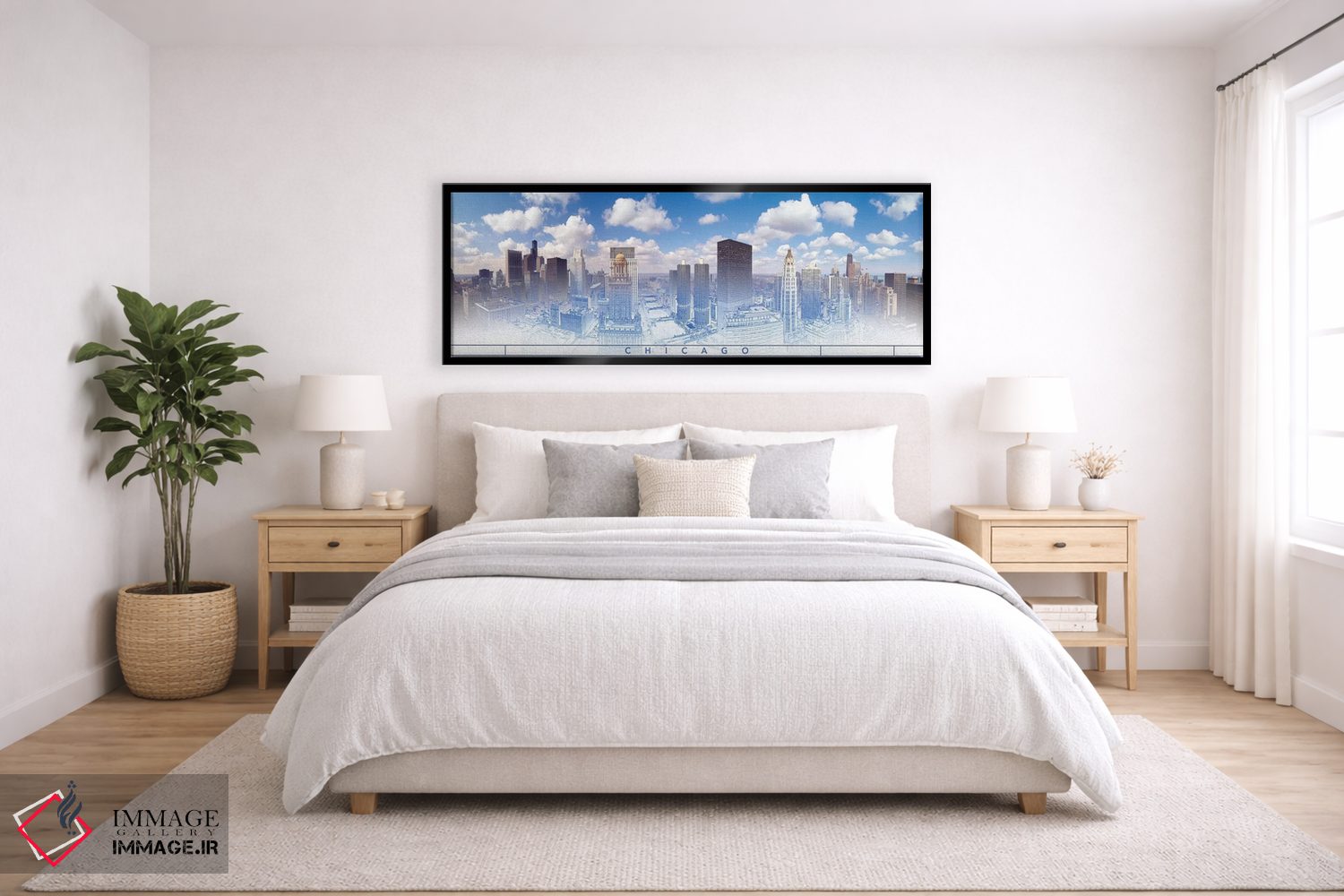 تابلو دکوراتیو طرح دیجیتال از نمای آسمان خراش های شیکاگو، ایالات متحده… اثر پانورامیک ایمجز - D6B
