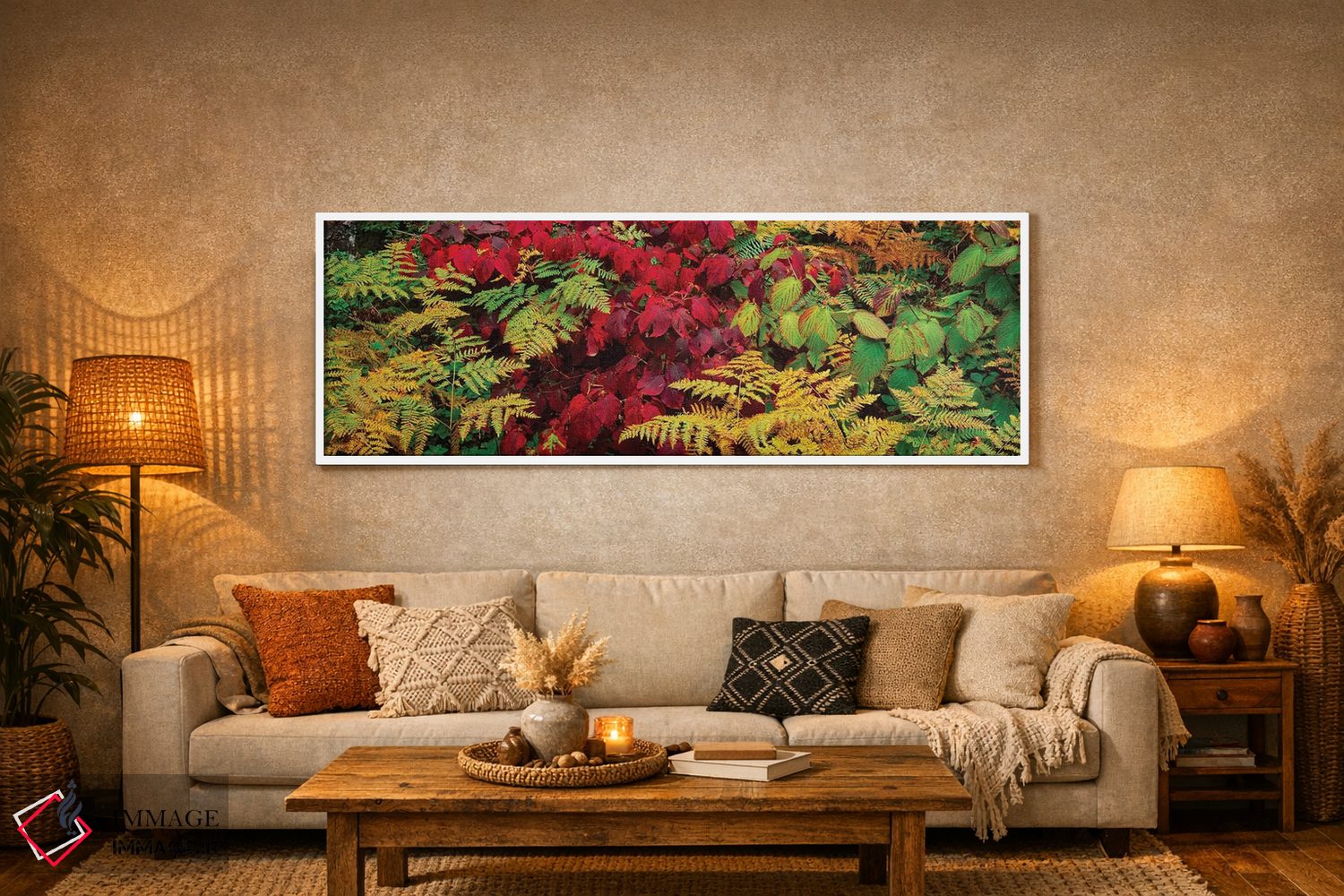 تابلو دکوراتیو برگ های پاییزی در جنگل، کوه های آدیرونداک، شهرستان فران… اثر پانورامیک ایمجز - D5W