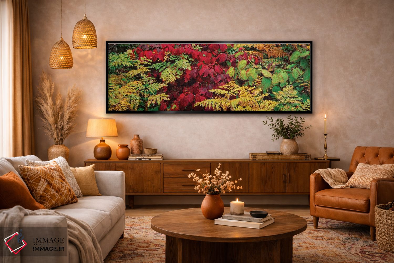 تابلو دکوراتیو برگ های پاییزی در جنگل، کوه های آدیرونداک، شهرستان فران… اثر پانورامیک ایمجز - D6B