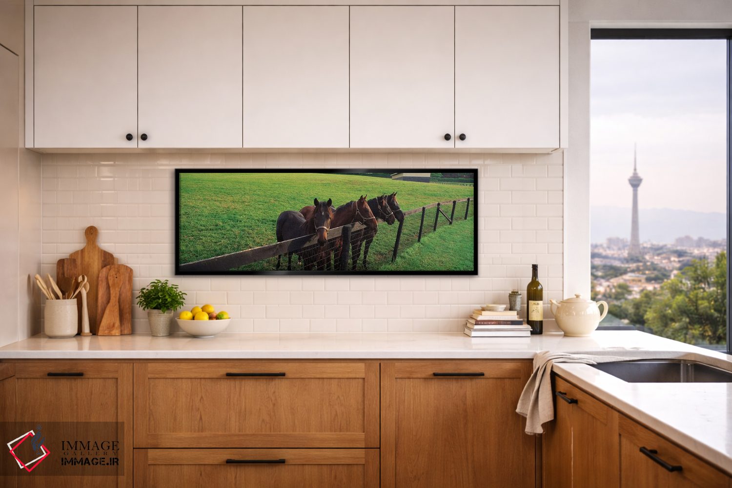 تابلو دکوراتیو چهار اسب که کنار حصار ایستاده اند، شهرستان بالتیمور، مر… اثر پانورامیک ایمجز - D5B