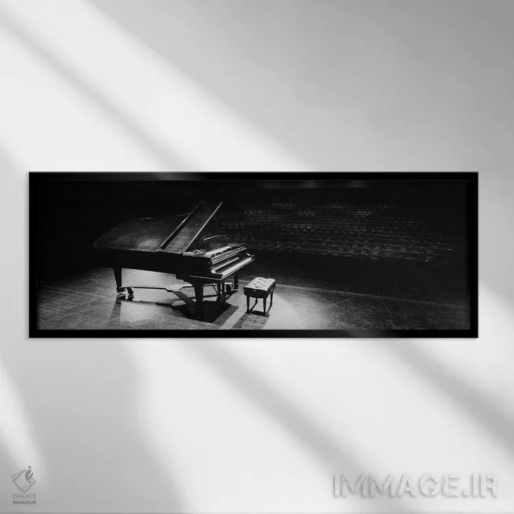 تابلو دکوراتیو پیانو بزرگ روی صحنه سالن کنسرت، دانشگاه هاوایی، هیلو، ه… اثر پانورامیک ایمجز - نمای قابدار مشکی