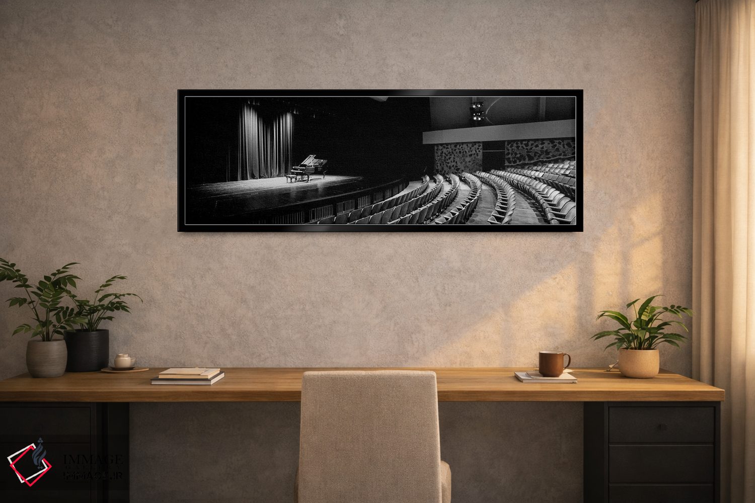 تابلو دکوراتیو پیانو بزرگ روی صحنه سالن کنسرت، دانشگاه هاوایی، هیلو، ه… اثر پانورامیک ایمجز - D1B