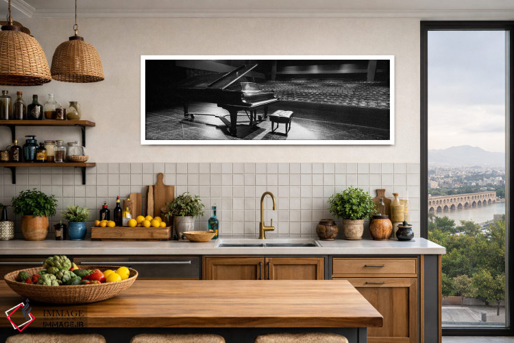 تابلو دکوراتیو پیانو بزرگ روی صحنه سالن کنسرت، دانشگاه هاوایی، هیلو، ه… اثر پانورامیک ایمجز - D3W