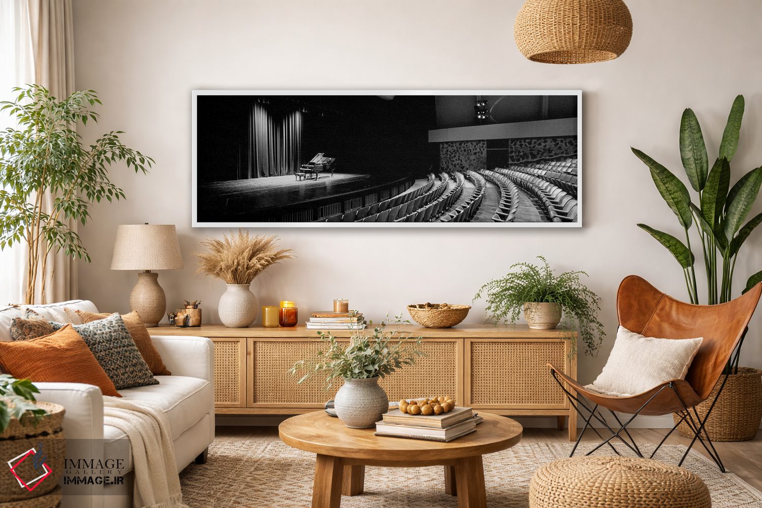 تابلو دکوراتیو پیانو بزرگ روی صحنه سالن کنسرت، دانشگاه هاوایی، هیلو، ه… اثر پانورامیک ایمجز - D2W