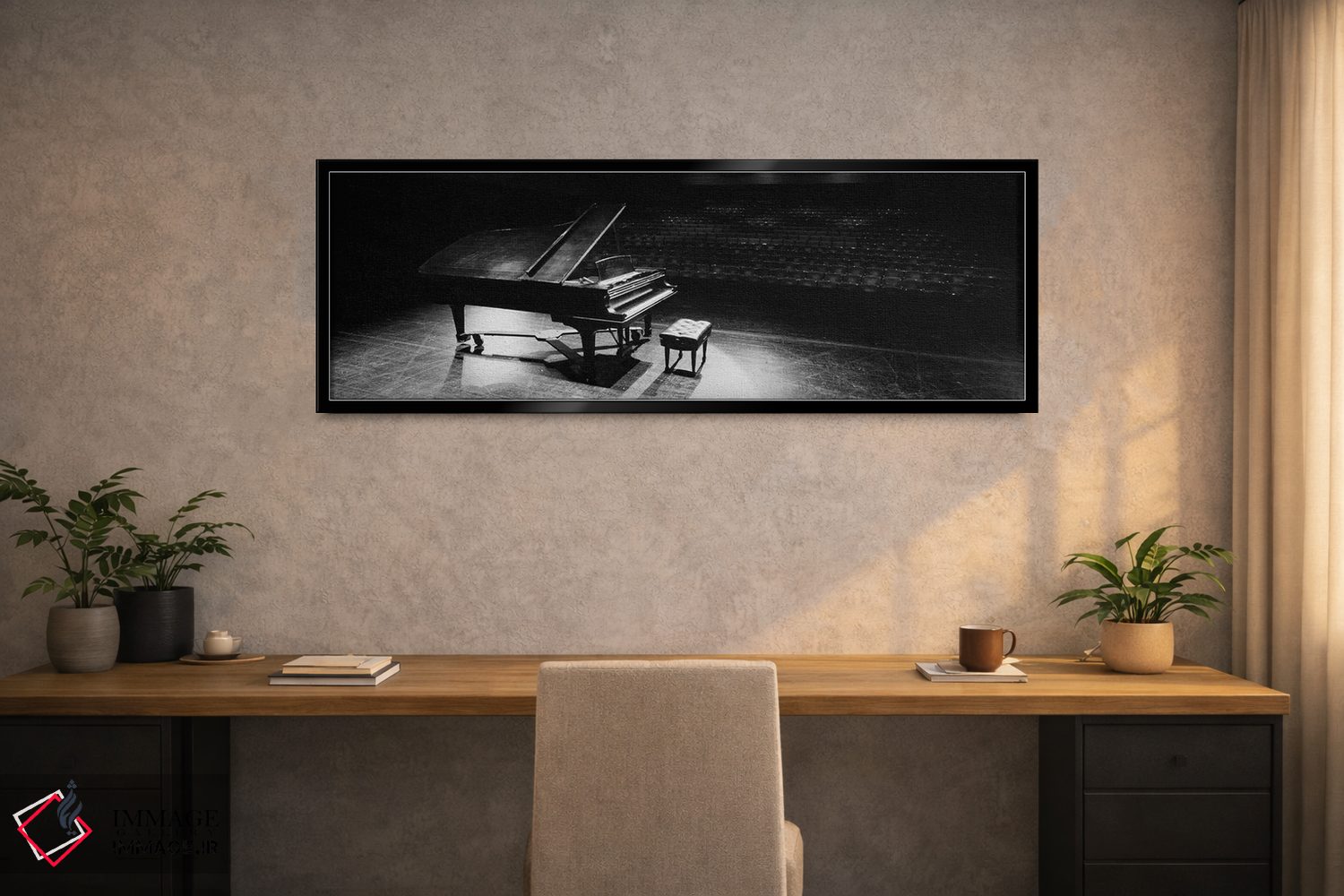 تابلو دکوراتیو پیانو بزرگ روی صحنه سالن کنسرت، دانشگاه هاوایی، هیلو، ه… اثر پانورامیک ایمجز - D2B