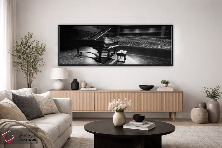 تابلو دکوراتیو پیانو بزرگ روی صحنه سالن کنسرت، دانشگاه هاوایی، هیلو، ه… اثر پانورامیک ایمجز - D5B