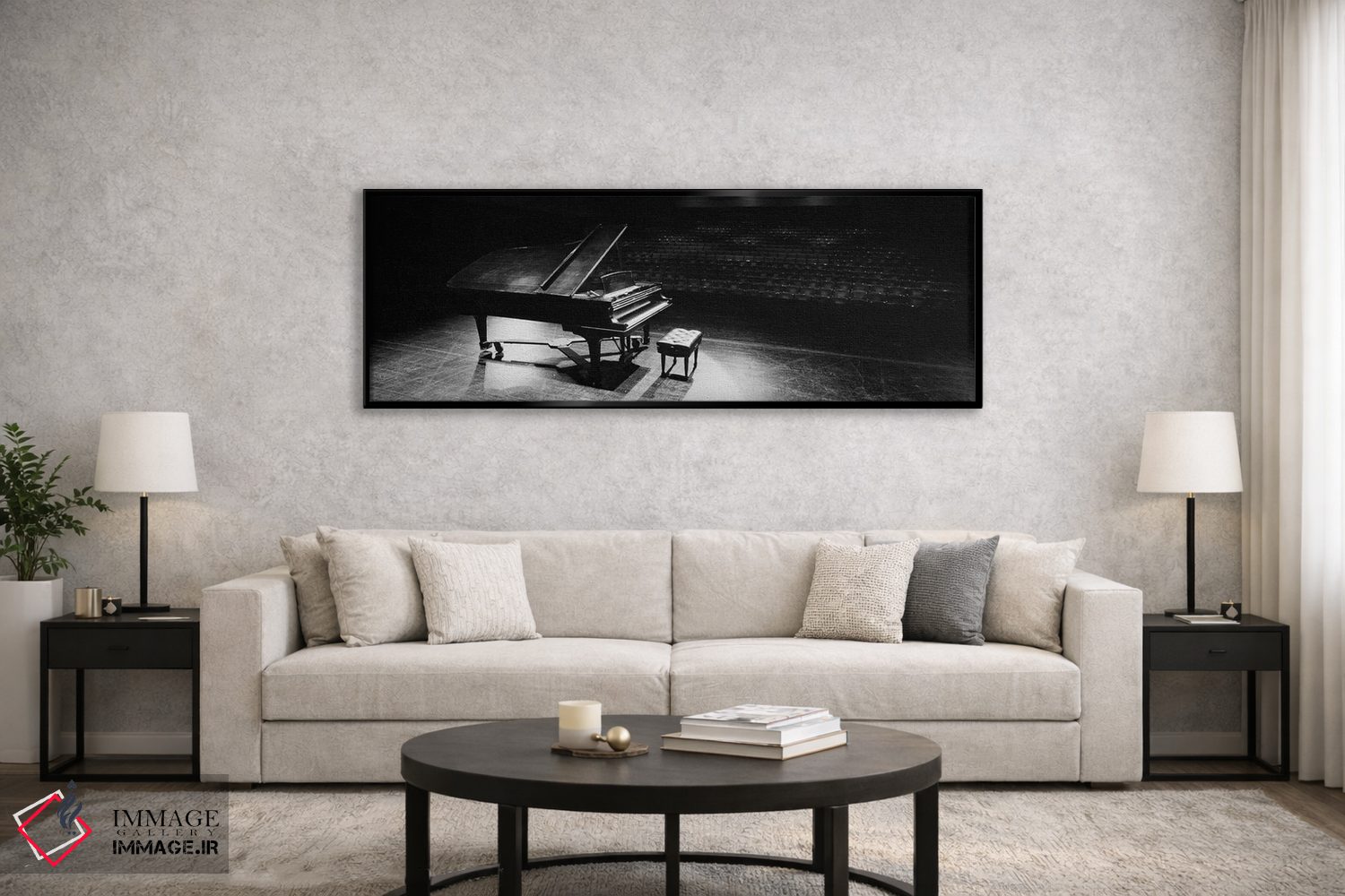 تابلو دکوراتیو پیانو بزرگ روی صحنه سالن کنسرت، دانشگاه هاوایی، هیلو، ه… اثر پانورامیک ایمجز - D6B