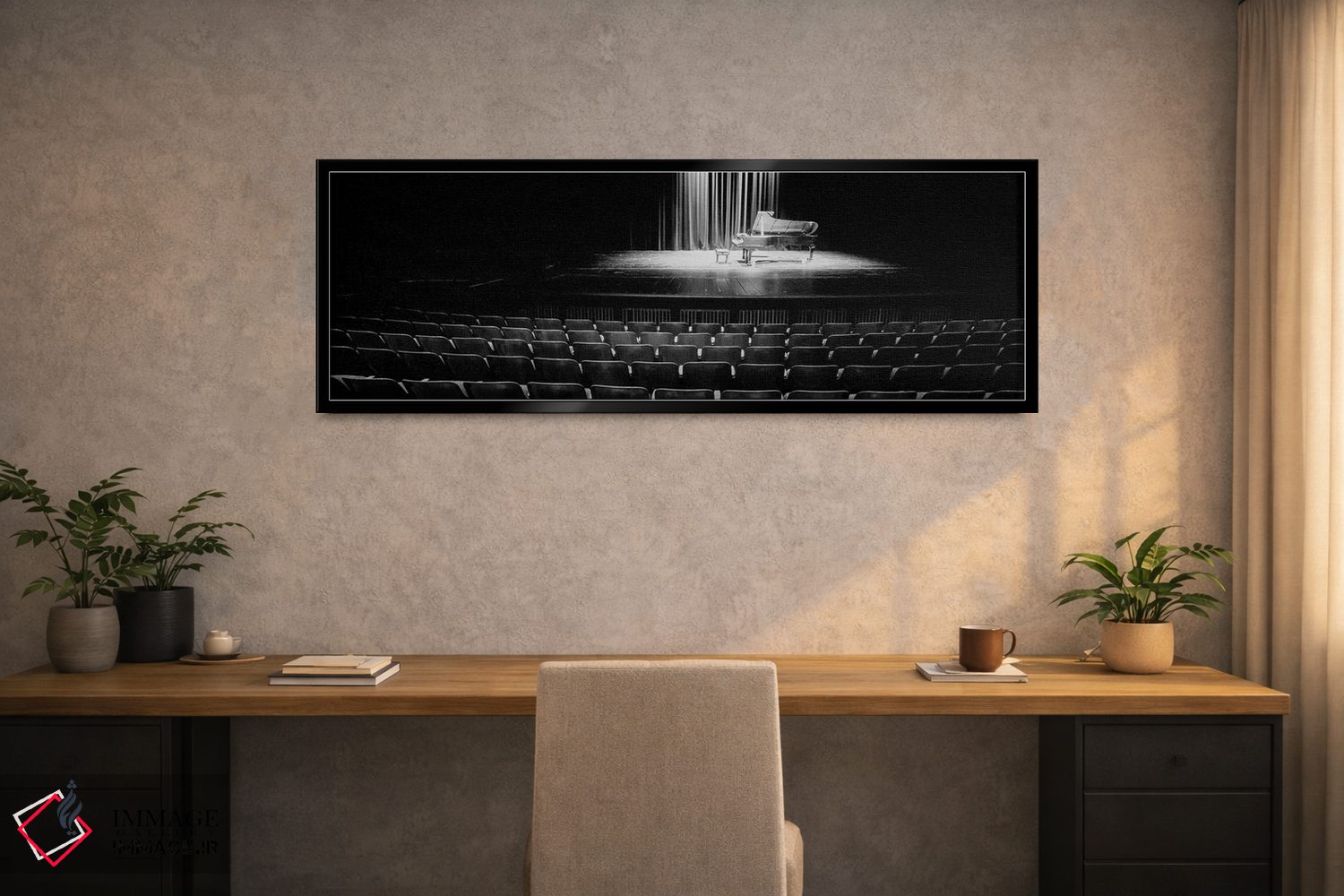 تابلو دکوراتیو پیانو بزرگ روی صحنه سالن کنسرت، دانشگاه هاوایی، هیلو، ه… اثر پانورامیک ایمجز - D1B