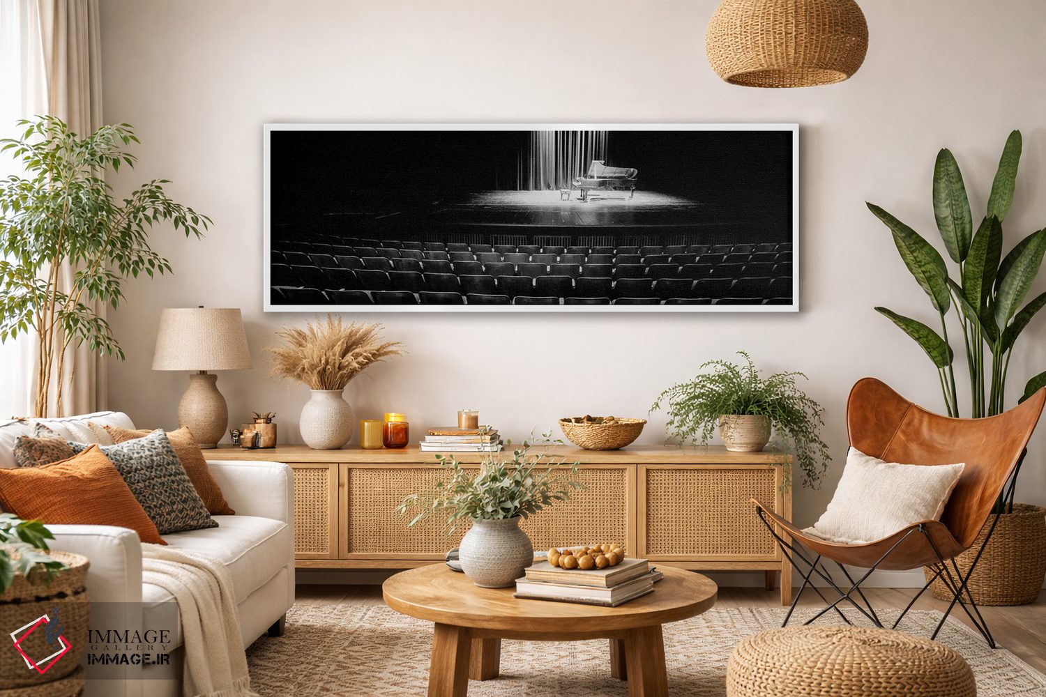 تابلو دکوراتیو پیانو بزرگ روی صحنه سالن کنسرت، دانشگاه هاوایی، هیلو، ه… اثر پانورامیک ایمجز - D2W