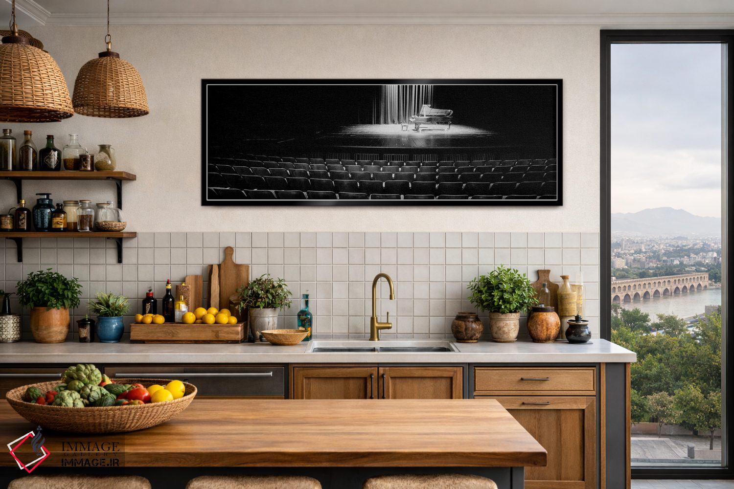 تابلو دکوراتیو پیانو بزرگ روی صحنه سالن کنسرت، دانشگاه هاوایی، هیلو، ه… اثر پانورامیک ایمجز - D5B