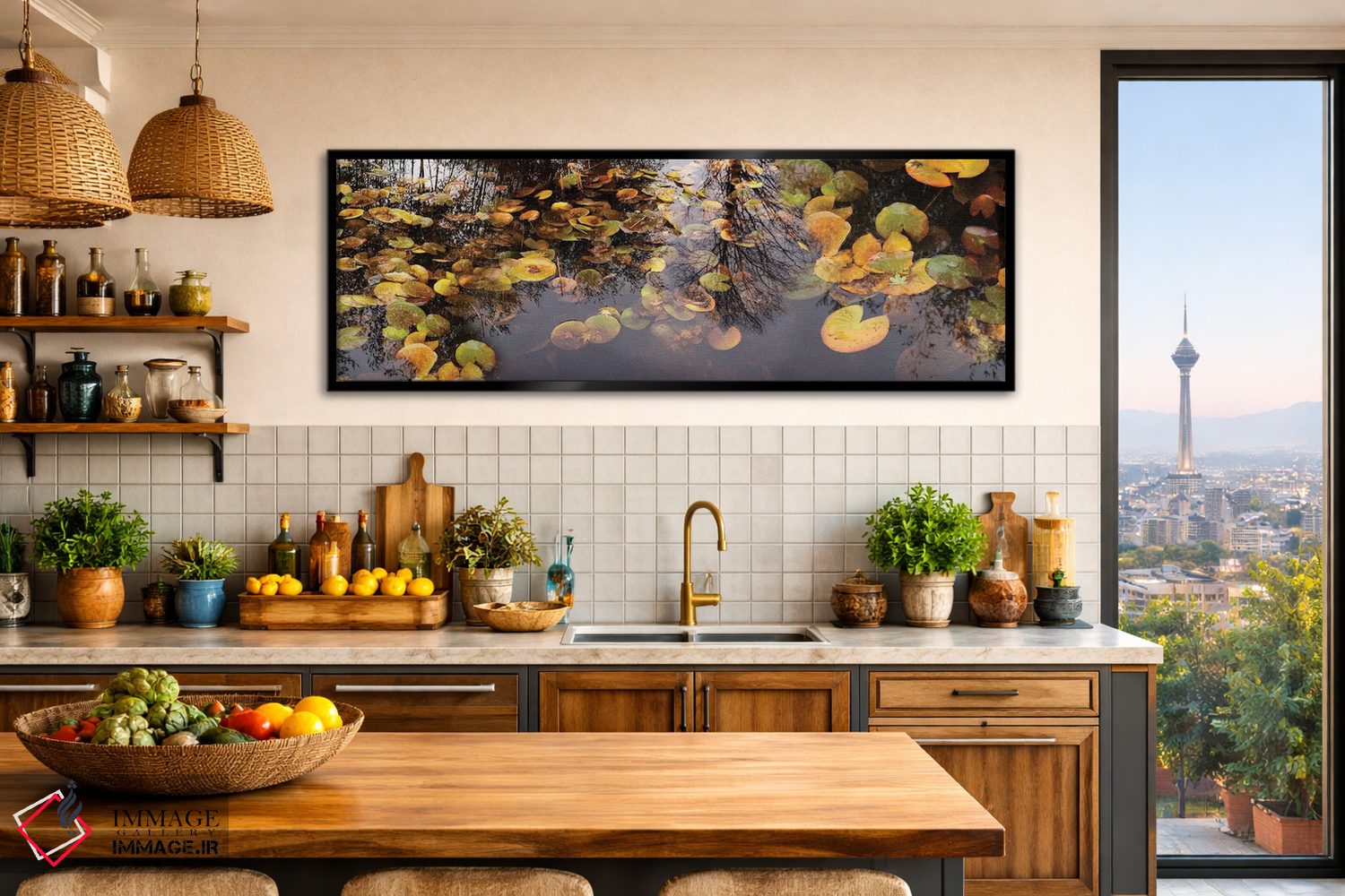 تابلو دکوراتیو برگ نیلوفر آبی شناور در برکه اثر پانورامیک ایمجز - D3B