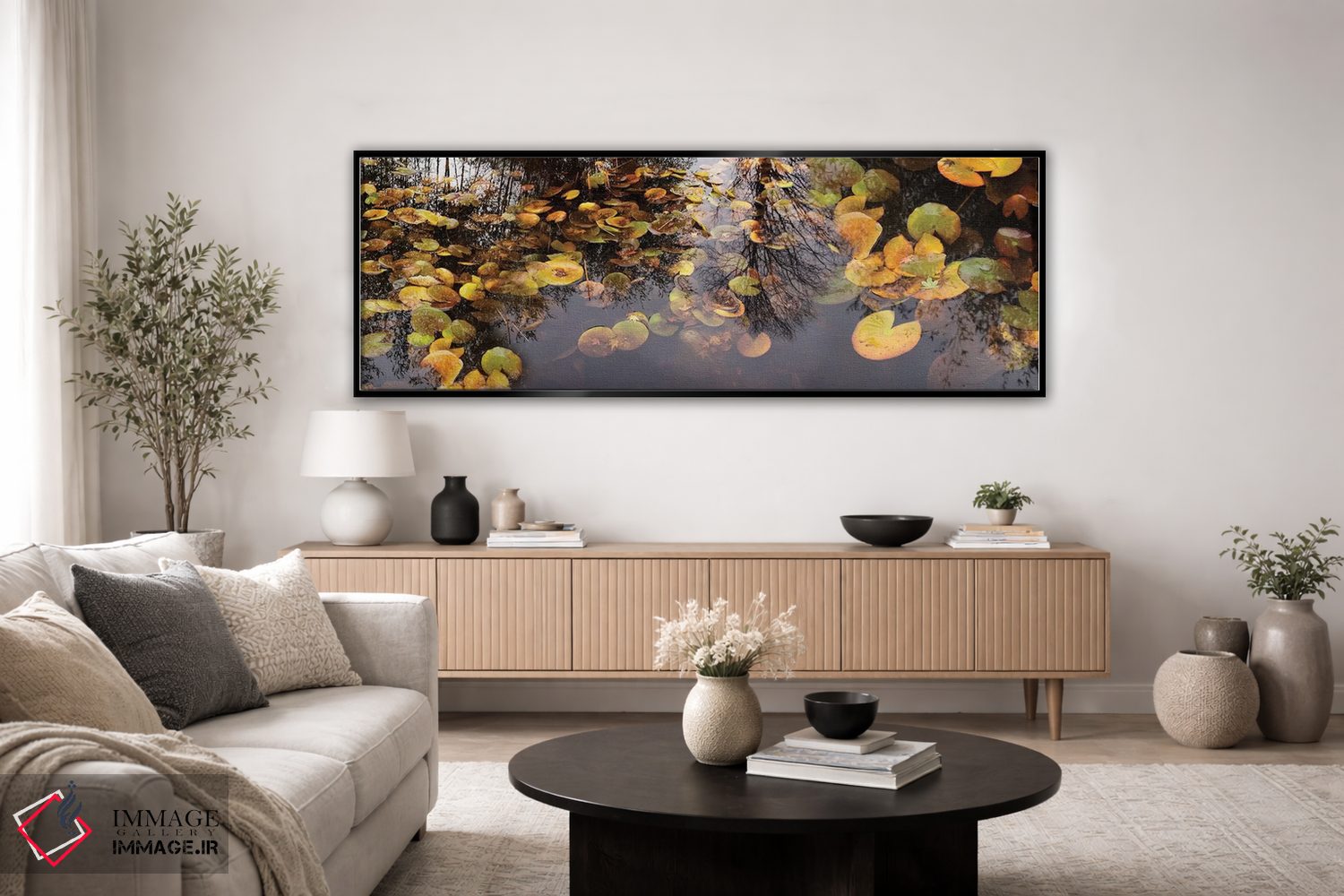 تابلو دکوراتیو برگ نیلوفر آبی شناور در برکه اثر پانورامیک ایمجز - D5B