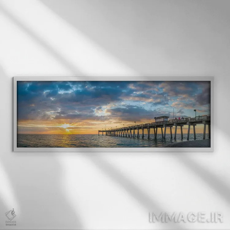 تابلو دکوراتیو Venice, Sarasota County, Florida, USA" - "اسکله در اقیا… اثر پانورامیک ایمجز - نمای قابدار سفید