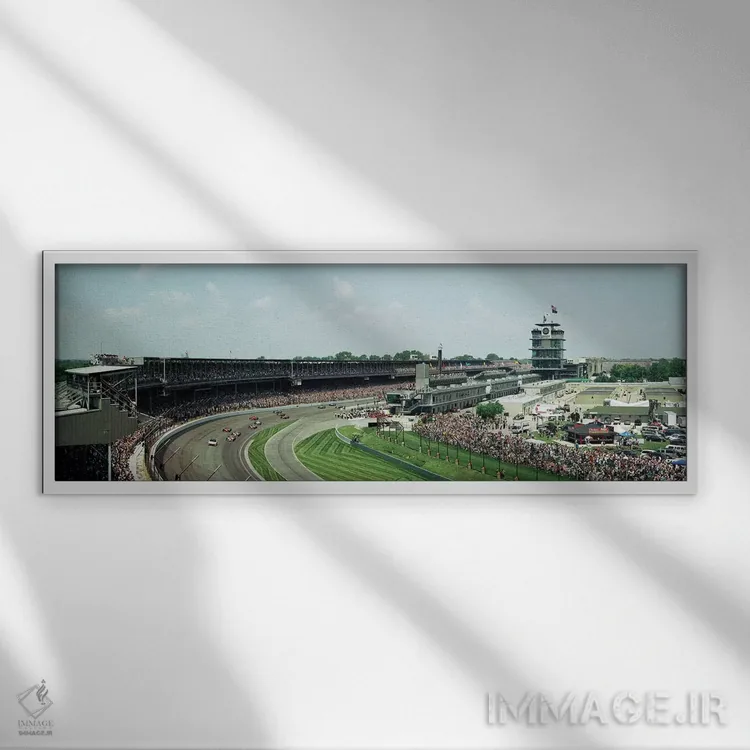 تابلو دکوراتیو Indianapolis 500, Indiana, USA I" - "ماشین های مسابقه د… اثر پانورامیک ایمجز - نمای قابدار سفید