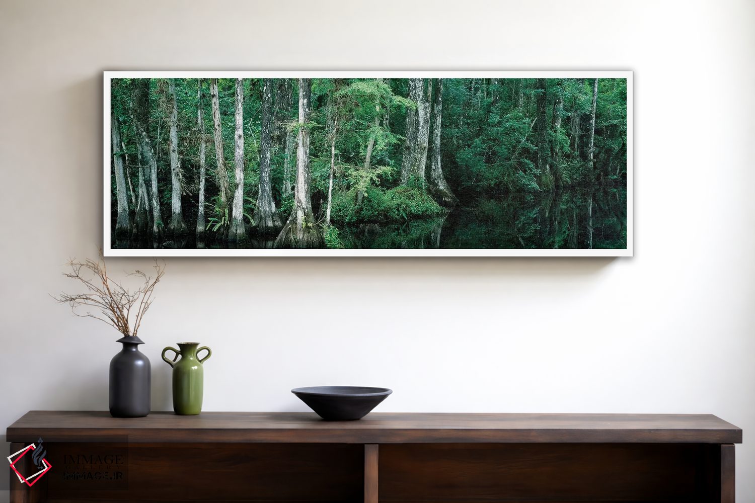 تابلو دکوراتیو "بازتاب درختان در حوضچه، ذخیره گاه ملی بیگ سایپر، فلوری… اثر پانورامیک ایمجز - D1W