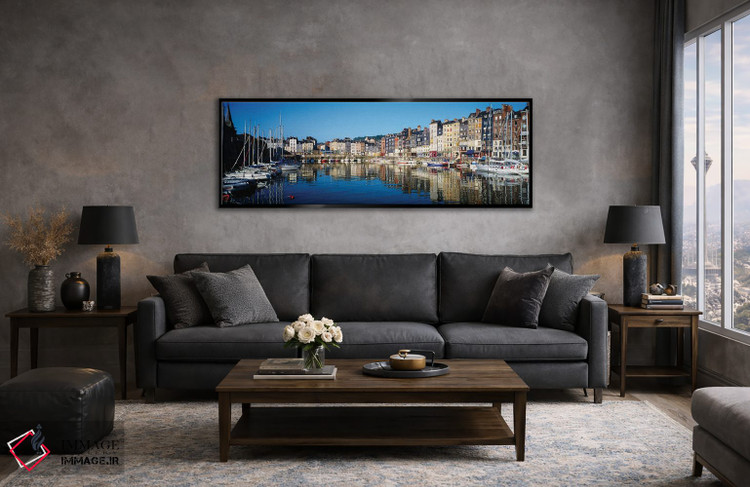 تابلو دکوراتیو "بازتاب ساختمان ها در آب، هونفلور، نرماندی، کالفادوس، ف… اثر پانورامیک ایمجز - D5B