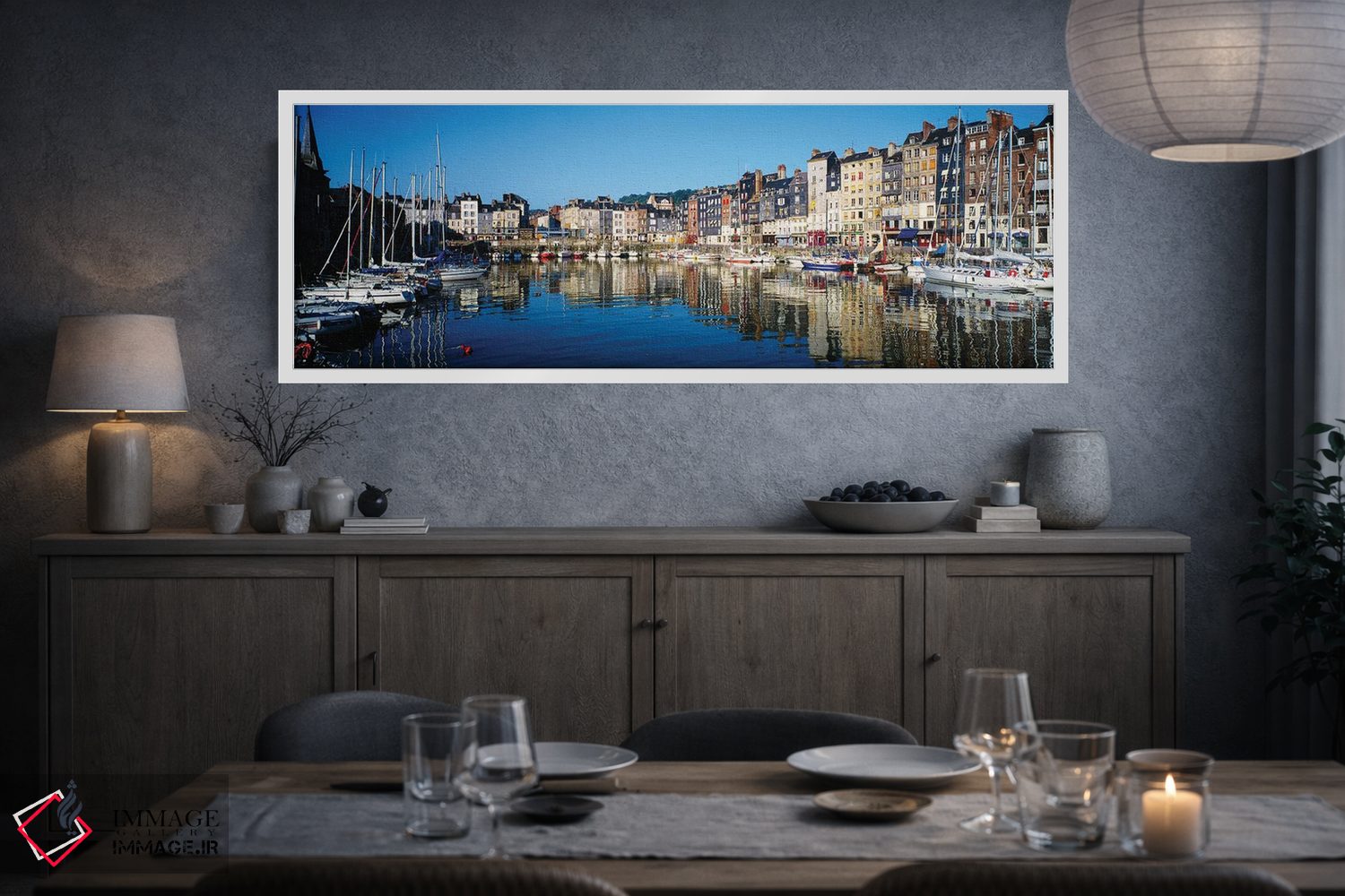 تابلو دکوراتیو "بازتاب ساختمان ها در آب، هونفلور، نرماندی، کالفادوس، ف… اثر پانورامیک ایمجز - D3W