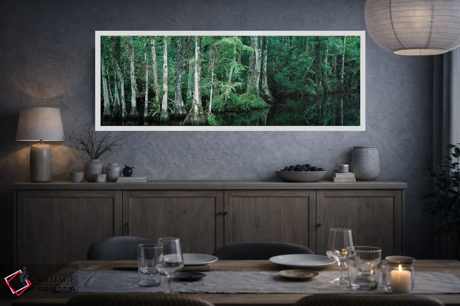 تابلو دکوراتیو "بازتاب درختان در حوضچه، ذخیره گاه ملی بیگ سایپر، فلوری… اثر پانورامیک ایمجز - D3W