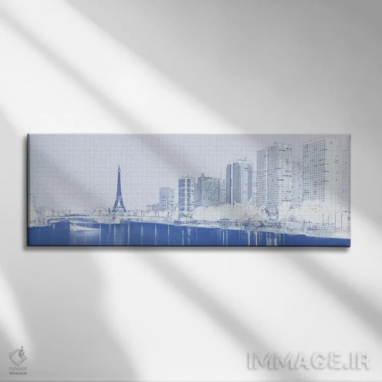 تابلو دکوراتیو Seine River, Paris, France,آسمان خراش کنار آب با برج ای… اثر پانورامیک ایمجز - نمای روبهرو روی دیوار