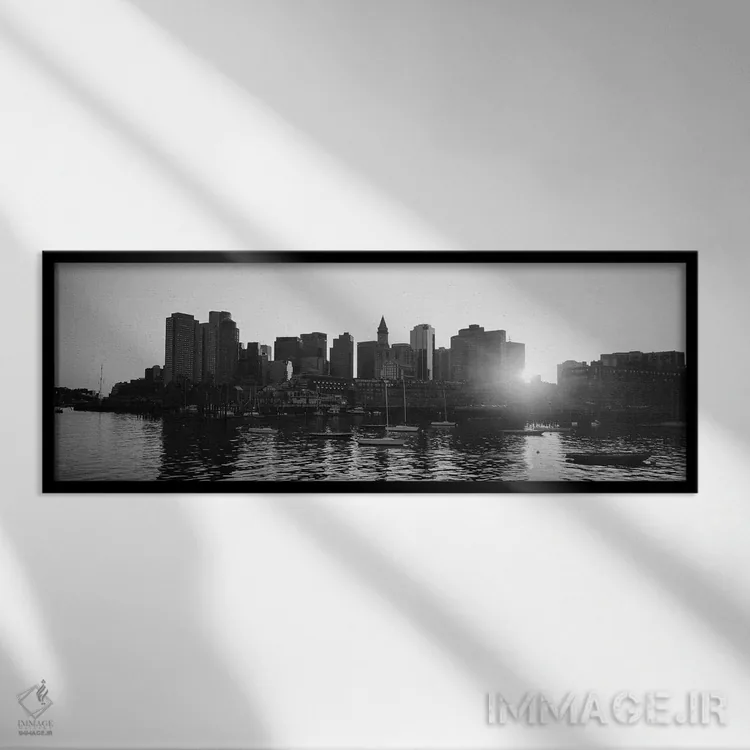 تابلو دکوراتیو Boston, Massachusetts, USA " - "غروب آفتاب بر فراز آسما… اثر پانورامیک ایمجز - نمای قابدار مشکی