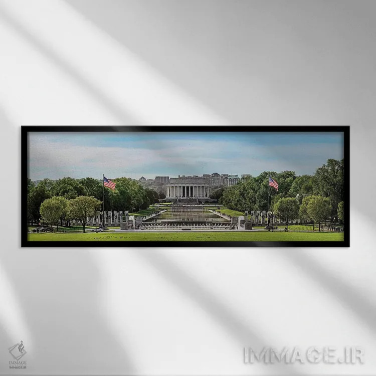 تابلو دکوراتیو Washington D.C., USA" - "نمایی از یادبود لینکلن و یادبو… اثر پانورامیک ایمجز - نمای قابدار مشکی