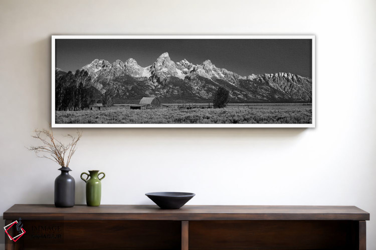 تابلو دکوراتیو "انبار در دشت قبل از کوه ها، پارک ملی گرند تیتون، وایوم… اثر پانورامیک ایمجز - D1W