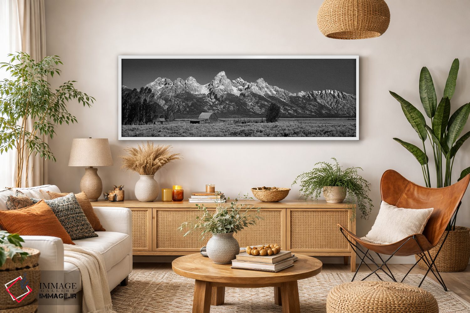 تابلو دکوراتیو "انبار در دشت قبل از کوه ها، پارک ملی گرند تیتون، وایوم… اثر پانورامیک ایمجز - D2W