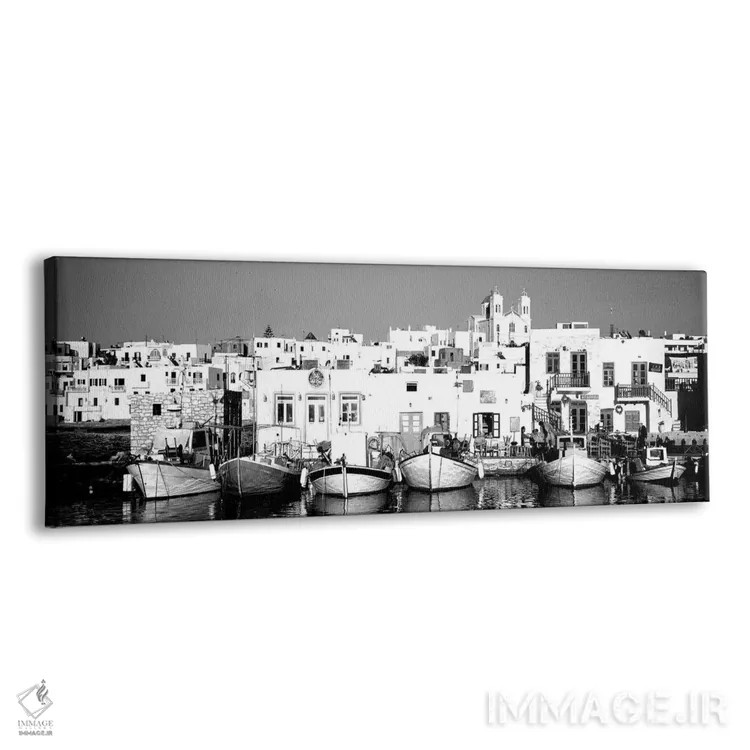 تابلو دکوراتیو "قایق ها در کنار آب، پاروس، جزایر سیکلاد، یونان" اثر پانورامیک ایمجز - نمای پرسپکتیو محصول