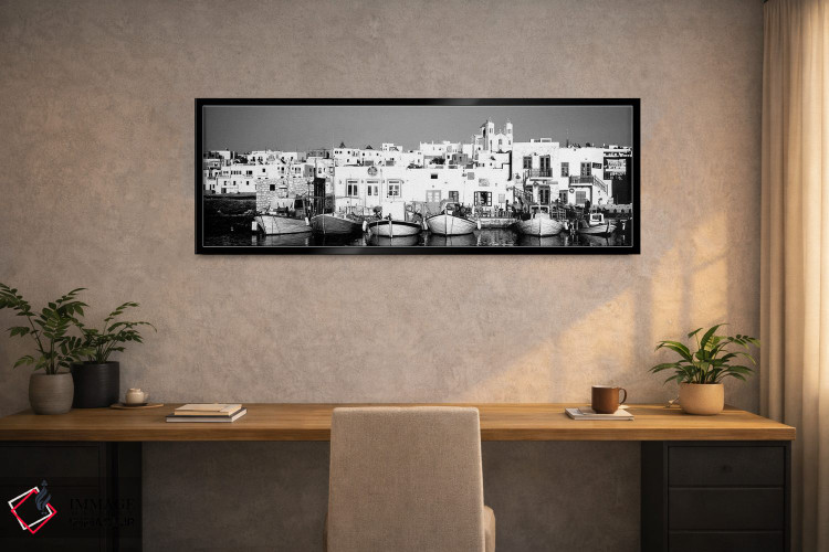 تابلو دکوراتیو "قایق ها در کنار آب، پاروس، جزایر سیکلاد، یونان" اثر پانورامیک ایمجز - D2B