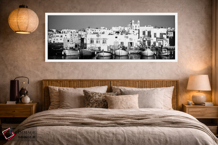 تابلو دکوراتیو "قایق ها در کنار آب، پاروس، جزایر سیکلاد، یونان" اثر پانورامیک ایمجز - D4W