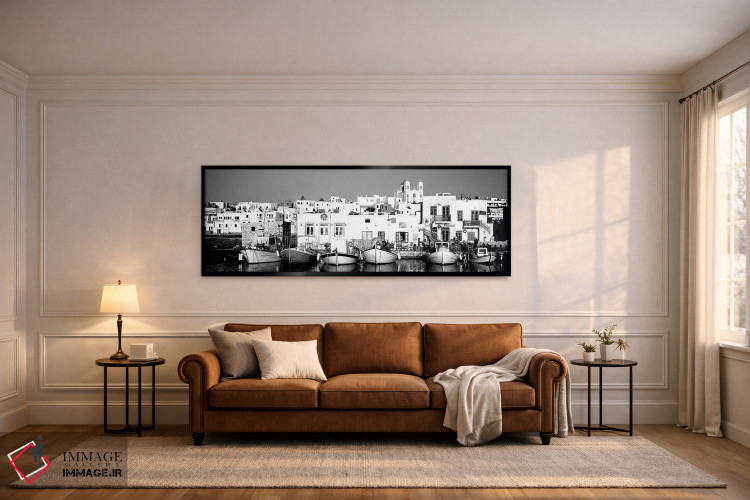 تابلو دکوراتیو "قایق ها در کنار آب، پاروس، جزایر سیکلاد، یونان" اثر پانورامیک ایمجز - D6B