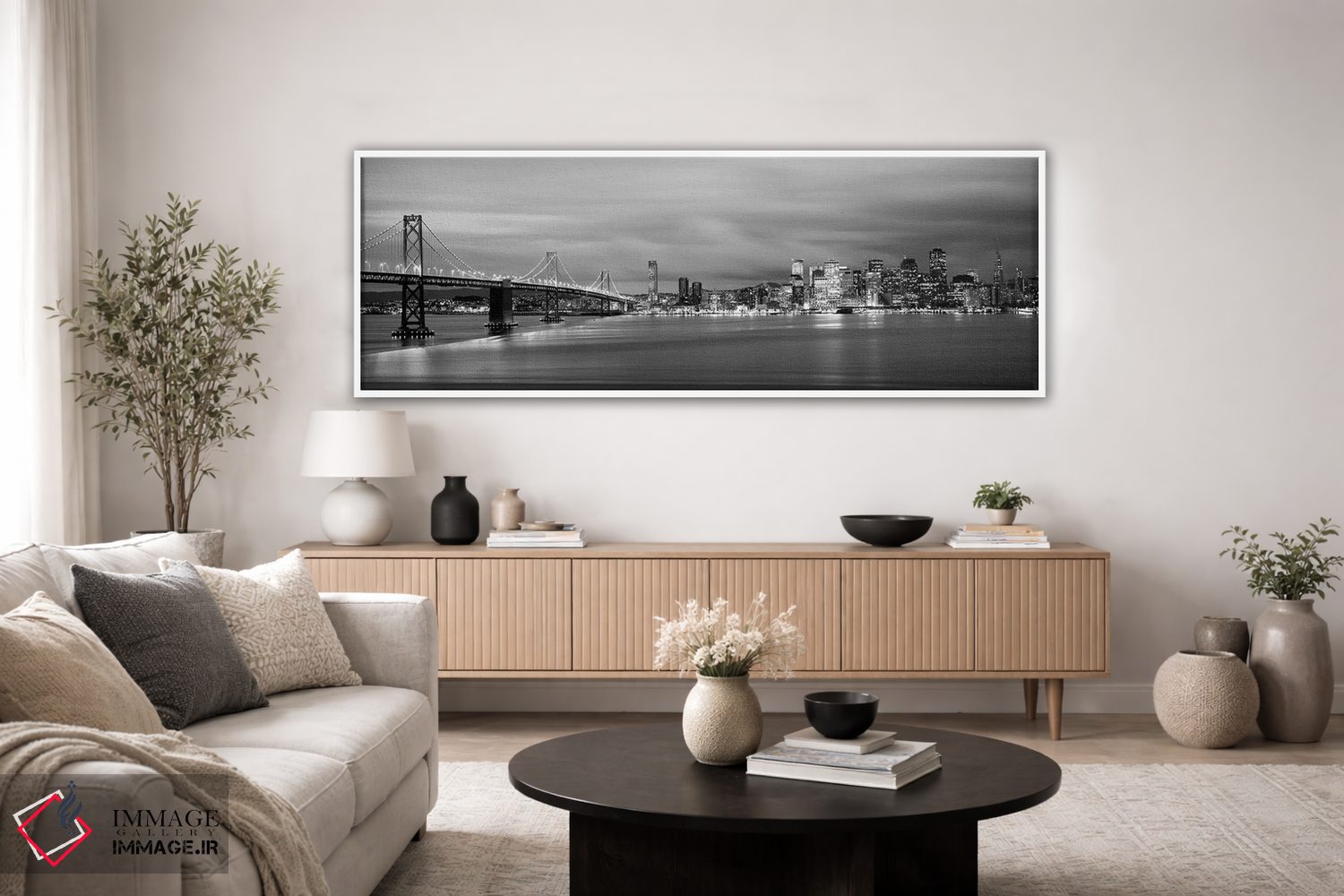 تابلو دکوراتیو "پل روشن شده در هنگام غروب، پل خلیج، خلیج سان فرانسیسکو… اثر پانورامیک ایمجز - D3W