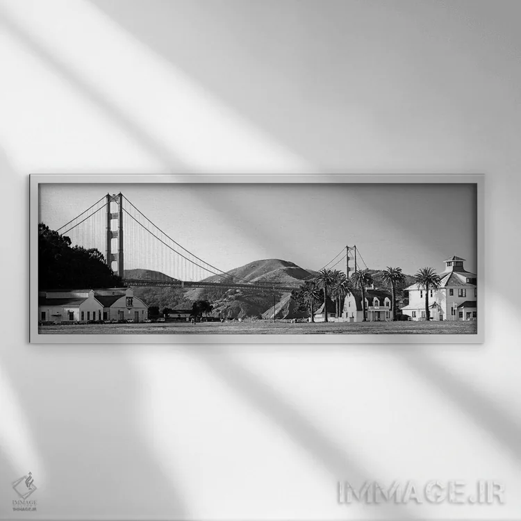 تابلو دکوراتیو "پل دیده شده از یک پارک، پل گلدن گیت، کریسی فیلد، سان ف… اثر پانورامیک ایمجز - نمای قابدار سفید